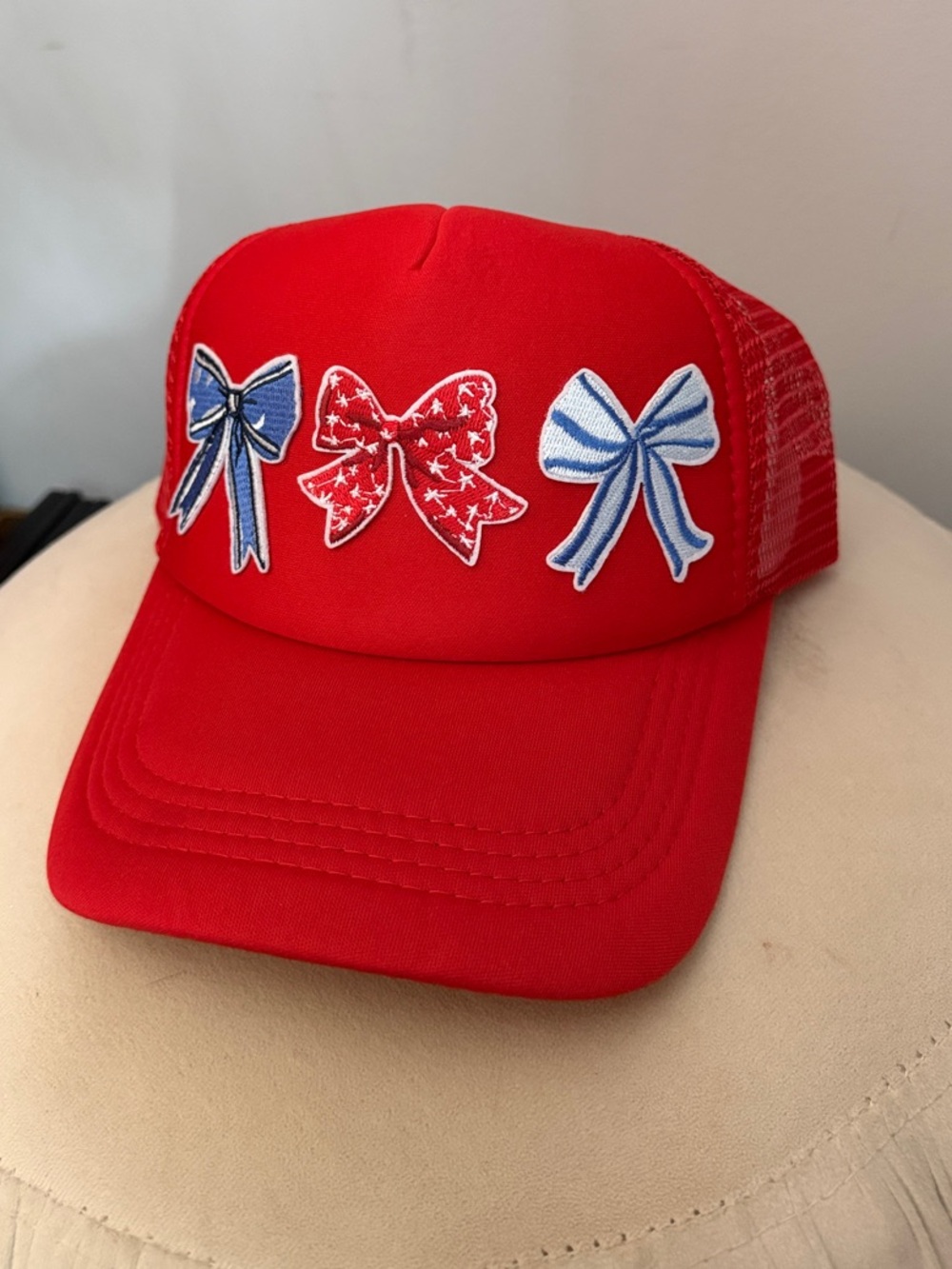 Red Bow Patch Mesh Trucker Hat